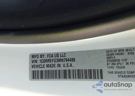 2021 Ram 1500 Big Horn 4X2 5'7 Box from USA, damaged, VIN 1C6RREFG3MN794488